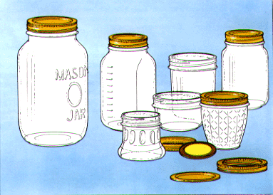 Illustration of various glass jars.
