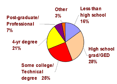 Pie chart showing educational level of respondents.